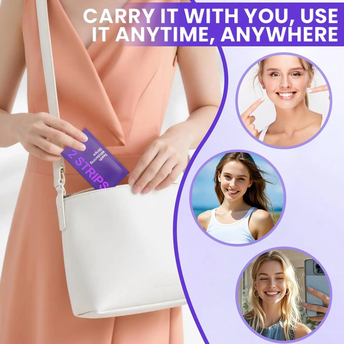 Purple Teeth Whitening Strips for Sensitive Teeth – Brightening Enamel Safe Remove Yellow Stains Long Lasting Oral Care Patches