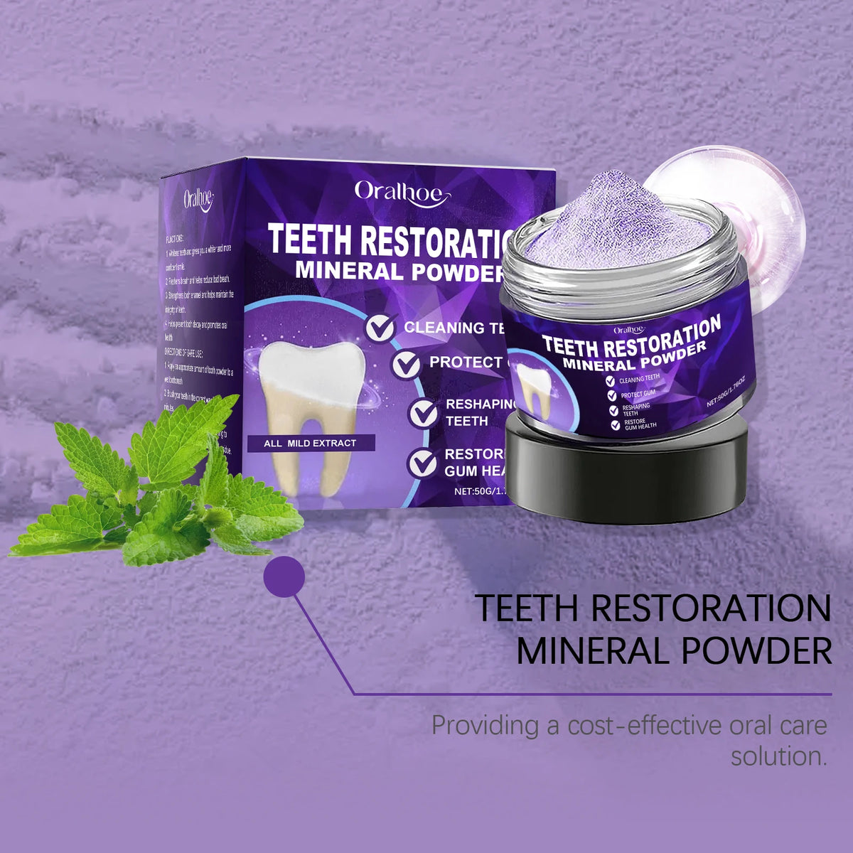 Teeth Restoration Mineral Powder Whitening Remove Stain Plaque Strengthen Teeth Improve Oral Smell Purple Teeth Brighten Powder