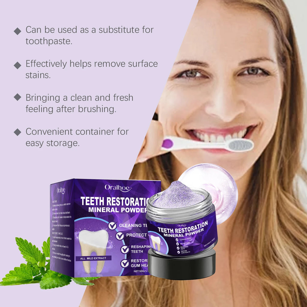 Teeth Restoration Mineral Powder Whitening Remove Stain Plaque Strengthen Teeth Improve Oral Smell Purple Teeth Brighten Powder
