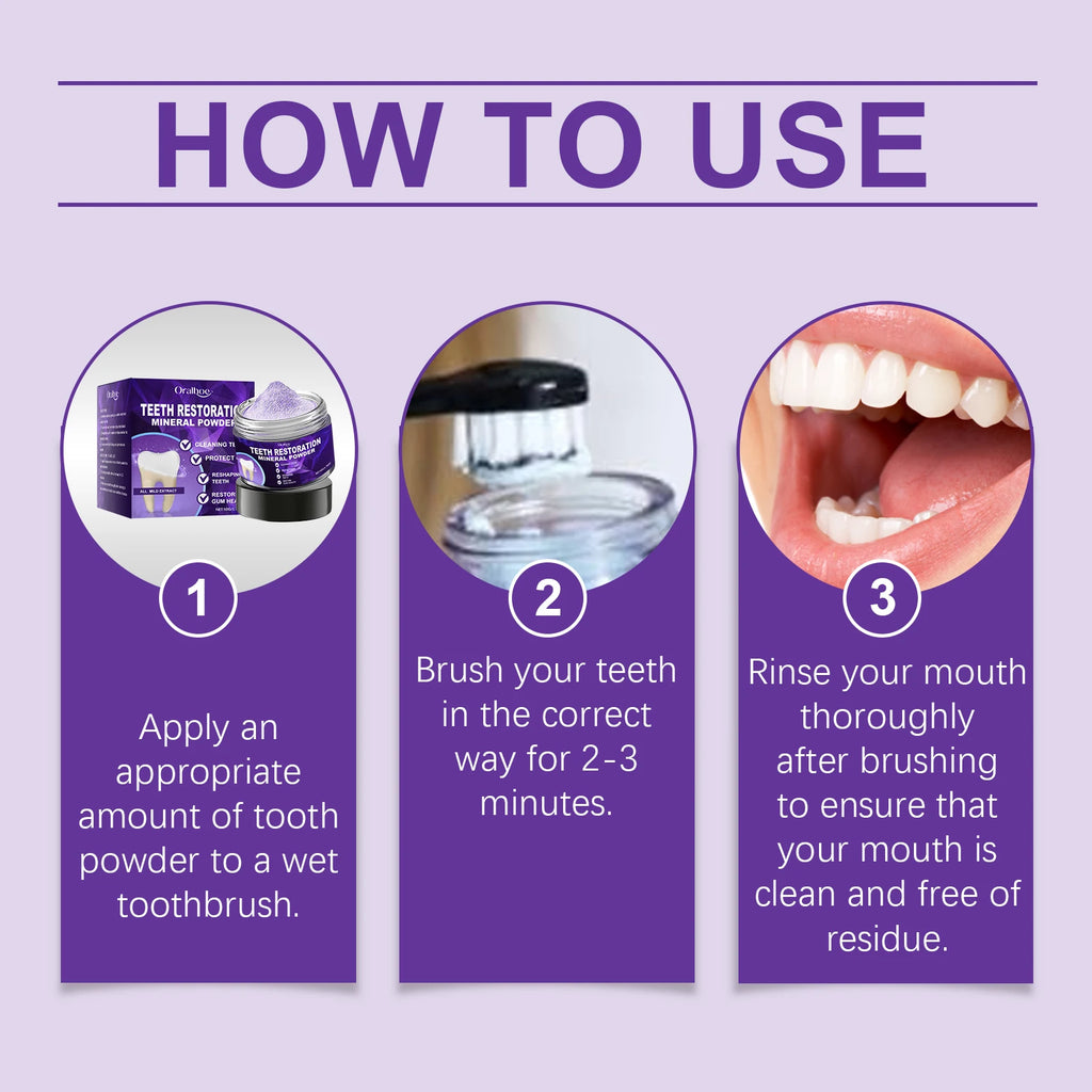 Teeth Restoration Mineral Powder Whitening Remove Stain Plaque Strengthen Teeth Improve Oral Smell Purple Teeth Brighten Powder