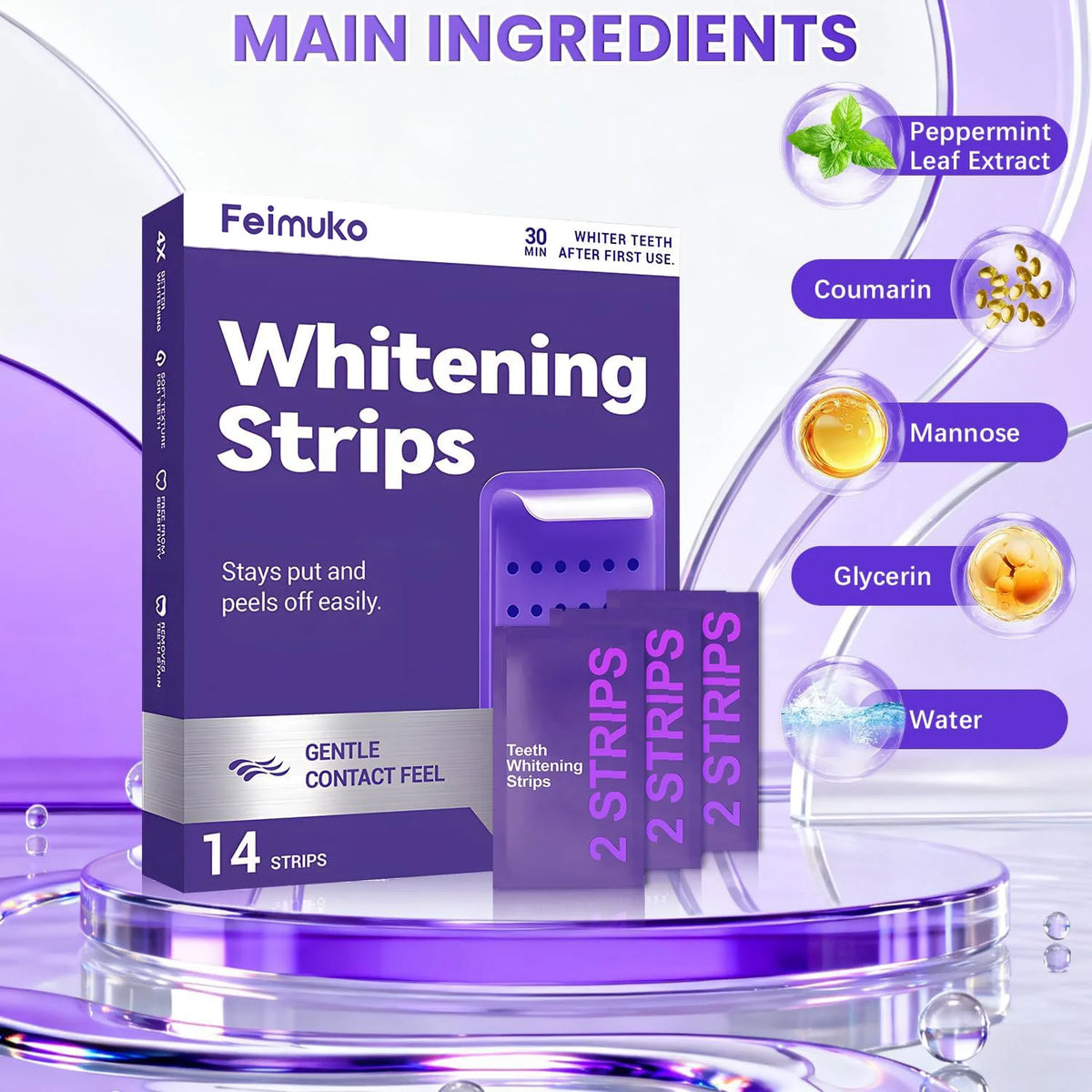 Purple Teeth Whitening Strips for Sensitive Teeth – Brightening Enamel Safe Remove Yellow Stains Long Lasting Oral Care Patches
